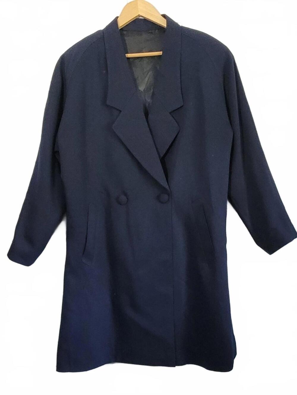 Vintage Pierre Balmain Paris Ladies Navy Blue Longline Blazer Featuring A